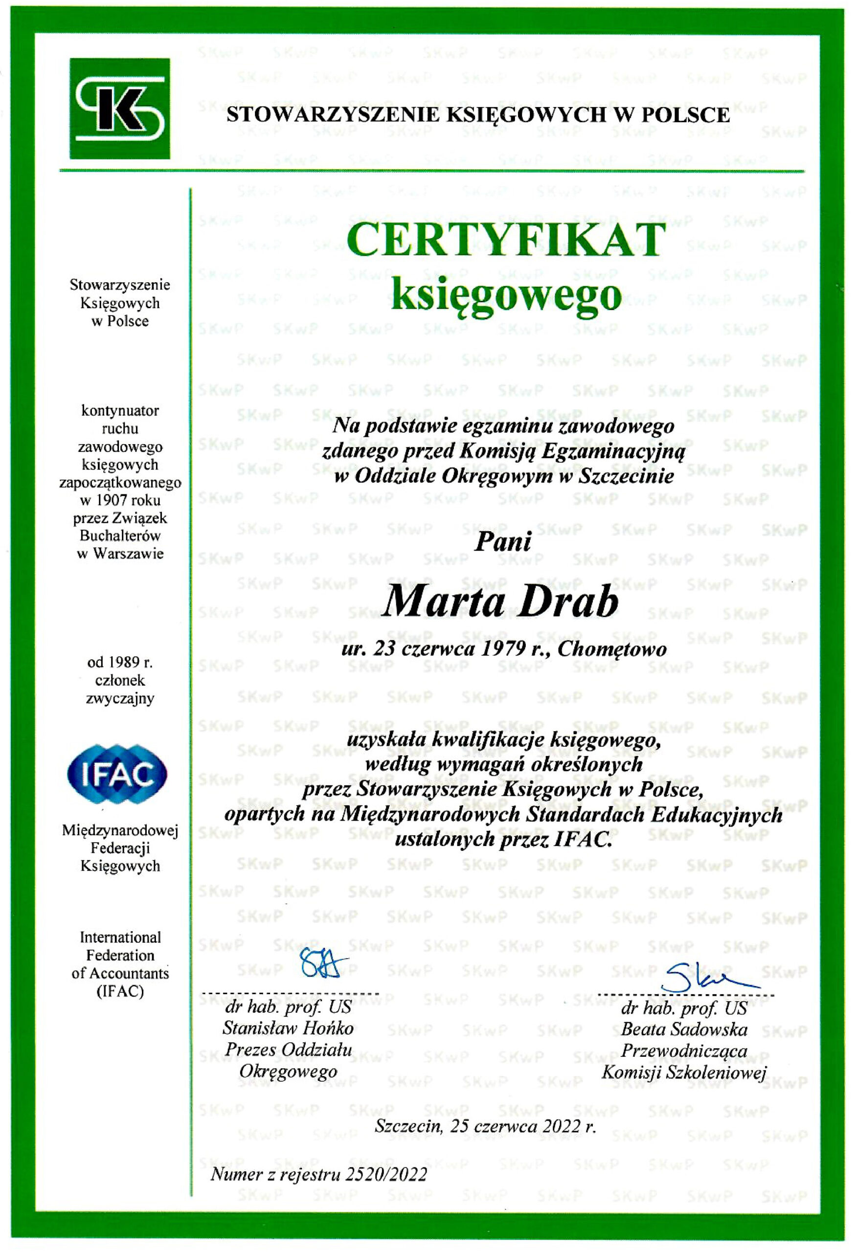 Certyfikat księgowego