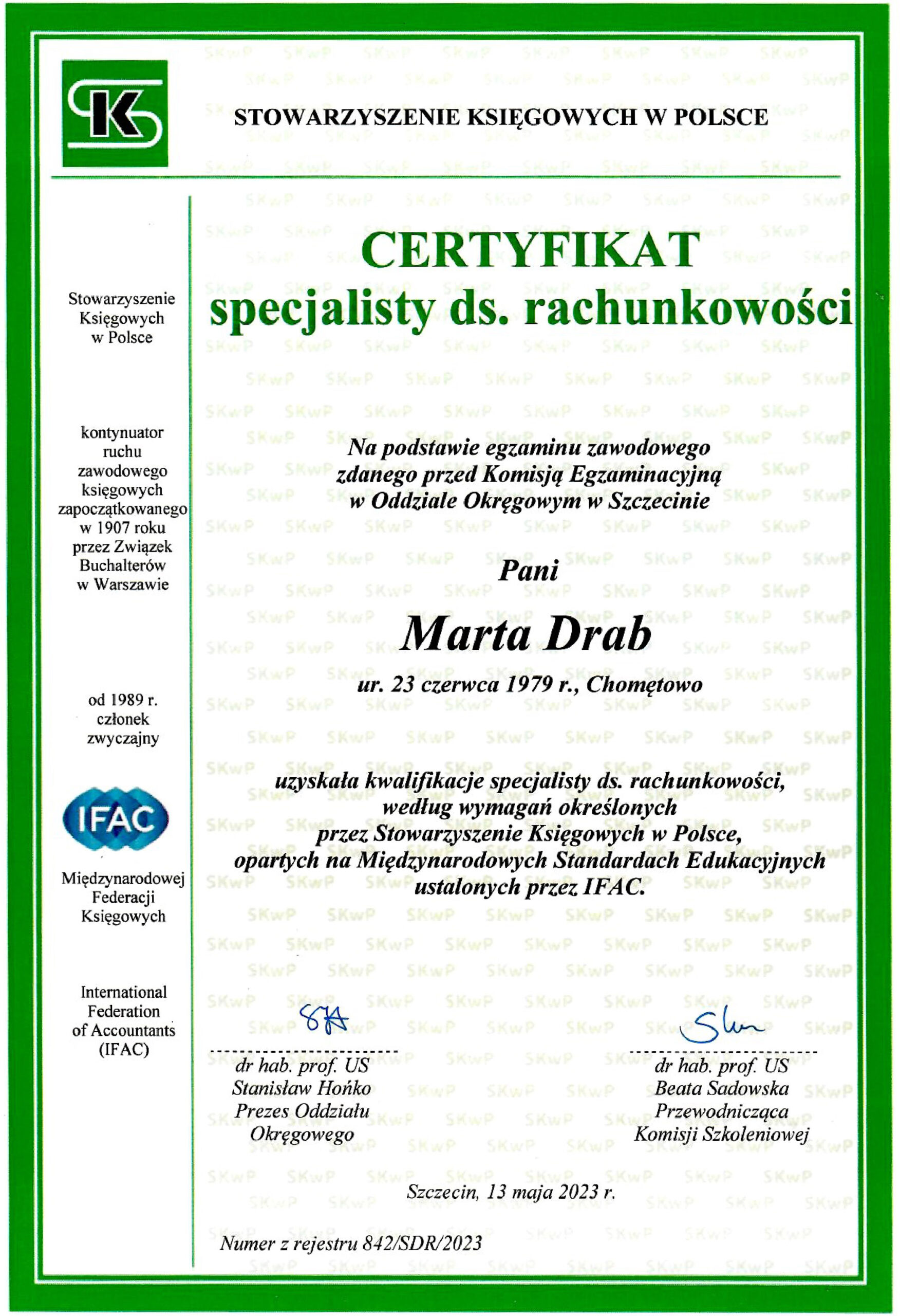 Certyfikat specjalisty